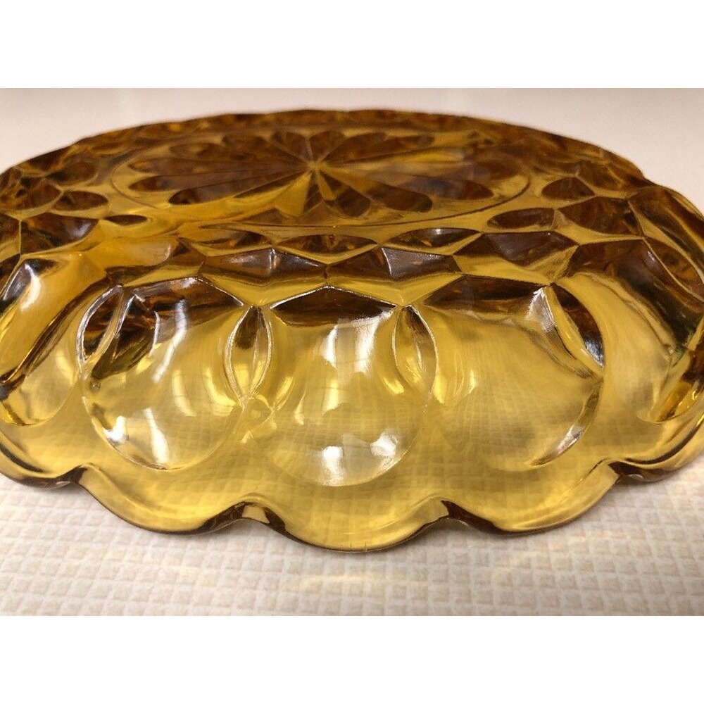 Divided Trinket Dish Tray Yellow Orange Vintage Scalloped Edges Imperial Style - Picture 8 of 11